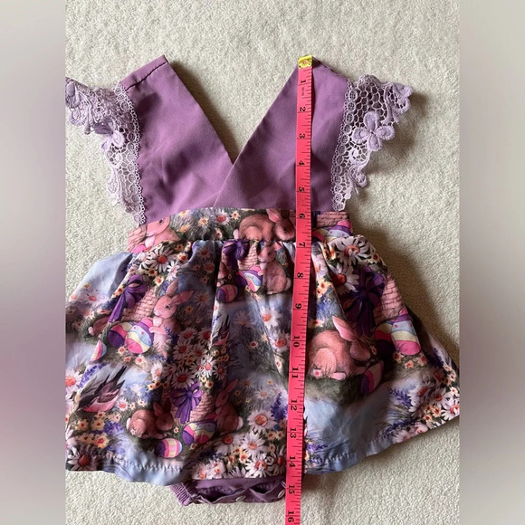 Toddler romper, rich purple and Easter bunny design. 2/3T - Picture 7 of 10